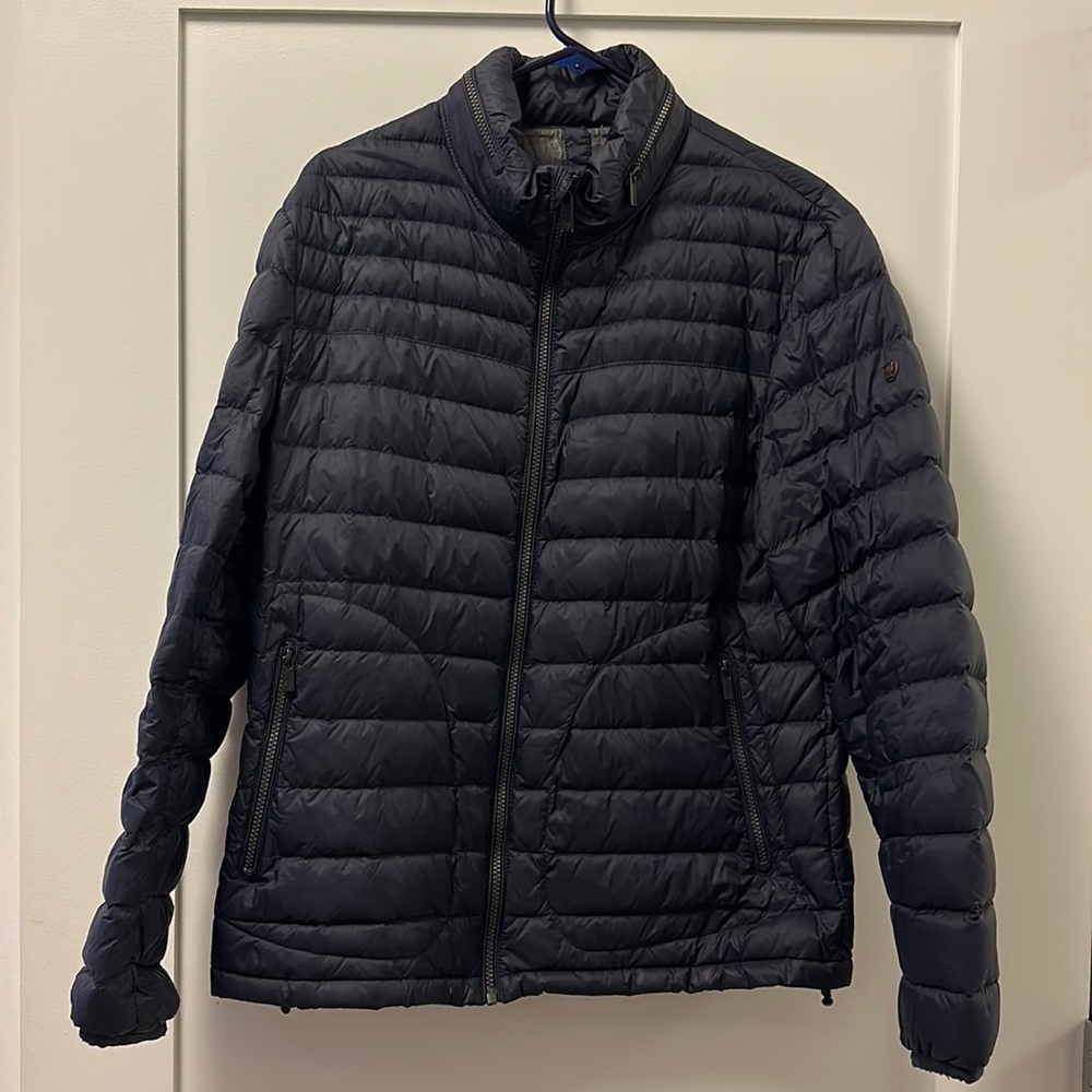 Men’s blue feather down jacket